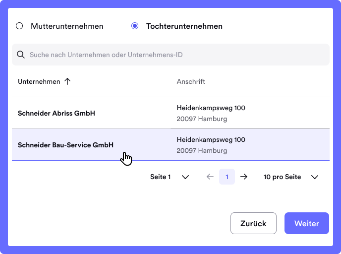Auf Projekte klicken