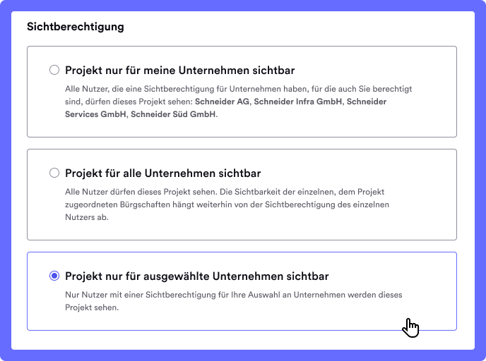 Auf Projekte klicken