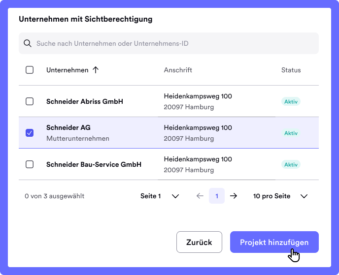 Auf Projekte klicken